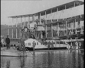 A Group of Passengers Boarding the Caproni Flying Boat, 1920s. Creator: British Pathe Ltd.