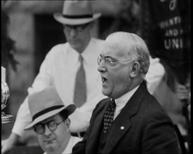 An Angry Politician Speaking from a Stage Proposing Drastic Measures in Fight Against Comm..., 1932. Creator: British Pathe Ltd.