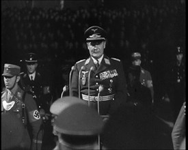 Hermann Goering Giving a Speech from a Decorated Dais at Lehrter Train Station..., 1937 Creator: British Pathe Ltd.