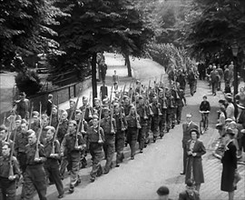 British Local Defence Volunteers Marching in Parade, 1940. Creator: British Pathe Ltd.