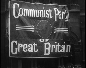 Banner Strung Across a Building Reads 'Communist Party of Great Britain', 1924. Creator: British Pathe Ltd.