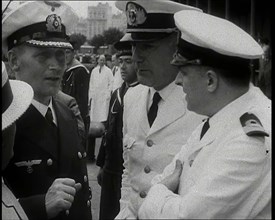 Captain Hans Langsdorff of the German Battleship Graf Spee Talking With Other Naval Officers, 1939. Creator: British Pathe Ltd.