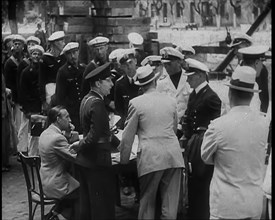 Captain Hans Langsdorff Discussing Arrangements for German Sailors With Naval Commanders..., 1939. Creator: British Pathe Ltd.