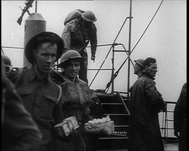 British Soldiers Climbing Aboard Ships at  Dunkirk for the Evacuation, 1940. Creator: British Pathe Ltd.