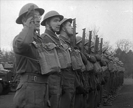 Soldiers Lining Up, 1941. Creator: British Pathe Ltd.