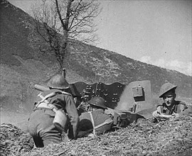 British Troops Bombarding Monte Cassino With Artillery, 1943-1944. Creator: British Pathe Ltd.