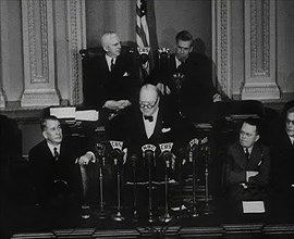 Winston Churchill, the British Prime Minister Addressing the United States Congress, 1942. Creator: British Pathe Ltd.