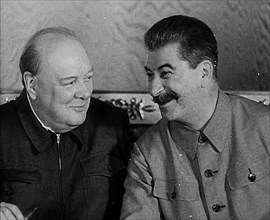 Winston Churchill and Joseph Stalin at a Meeting, 1942. Creator: British Pathe Ltd.