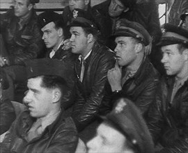 American Pilots Sit Listening to an Air Force Briefing, 1943-1944. Creator: British Pathe Ltd.