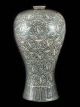 Celadon Prunus Vase with Inlaid Cloud and Crane Design. National Treasure No. 68, 12th century. Creator: The Oriental Applied Arts ().