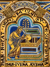 The Verdun Altar: Aaron puts a golden jar with manna into the Ark of the Covenant, 1181. Creator: Nicholas of Verdun (ca 1130/40-after 1205).