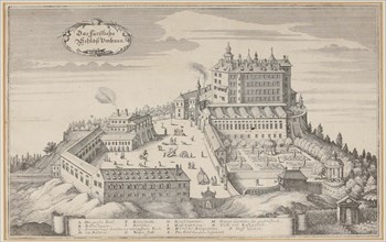 View of the Ambras Castle near Innsbruck in Tyrol, from: Topographia Provinciarum Austria..., 1649. Creator: Merian; Matthäus; the Elder (1593-1650).