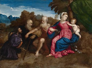 Virgin Mary and Child with Saints Jerome and Anthony Abbot and a Donor, 1525. Creator: Bordone; Paris (1500-1571).