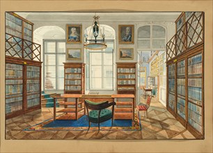 The library in the Palais Clary-Altreiben, Vienna, with a view of Herrengasse, c1830-1840. Creator: Anonymous ().