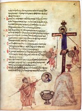 The Chludov Psalter. John VII, iconoclast Patriarch of Constantinople, erasing an image of..., c850. Creator: Byzantine Master ().