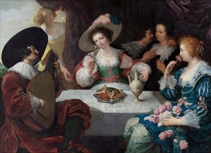 Allegory of the five senses: Elegant company sitting at a table, c1640. Creator: Cossiers; Jan (1600-1671).