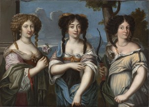 Three nieces of Cardinal Mazarin: Olympia (L), Hortense (Center) and Marie Mancini (R), 17th cent. Creator: Anonymous ().