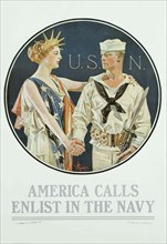 America Calls - Enlist in the Navy, 1917. Creator: Leyendecker; Joseph Christian (1874-1951).