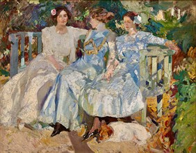 Mi mujer y mis hijas en el jardín (My Wife And Daughters In The Garden), 1910. Creator: Sorolla y Bastida; Joaquín (1863-1923).