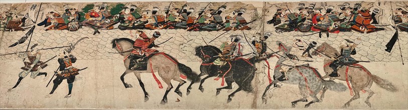 Illustrated Account of the Mongol Invasion (Moko Shurai Ekotoba), Detail: defensive wall..., c1293. Creator: Anonymous ().