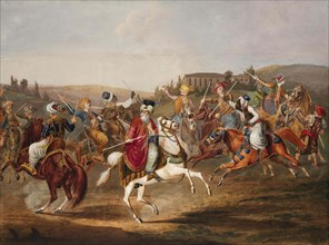 Ottoman Horsemen at the Game of Jereed, 1835. Creator: Hoelzel; Tomas (1788-1840).