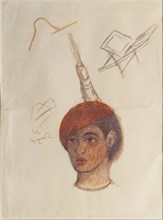 Self-portrait (Cabeza con cachucha roja) , 1932. Creator: Kahlo; Frida (1907-1954).