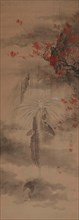 A carp climbing up a waterfall, 1870. Creator: Seitei (Shotei); Watanabe (1851-1918).