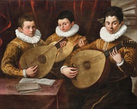 Three young lute players, First Half of 17th cen.. Creator: Lambri; Stefano (Stefanino da Cremona) (1595/96-1658).