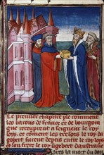 Sigebert III receiving his share of the treasure of Dagobert I ..., 1400-1410. Creator: Anonymous ().