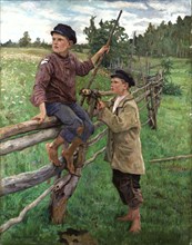 Peasant Boys, 1916. Creator: Bogdanov-Belsky; Nikolai Petrovich (1868-1945).