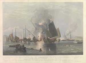 The iron steam ship "Nemesis" destroying the Chinese War Junks in Anson's Bay, 7 January 1841, 1843. Creator: Duncan; Edward (1803-1882).