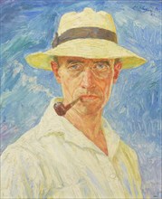 Self-portrait with pipe and hat, 1932. Creator: Unger; Hans (1872-1936).