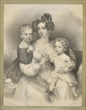 Archduchess Sophie with her children Archduke Franz Joseph and Archduke Maximilian, c1835. Creator: Kriehuber; Josef (1800-1876).