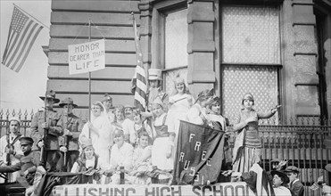 High School Float in "Wake Up" parade, 1917. Creator: Bain News Service.