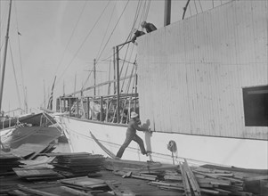 Housing yacht for winter ("Owera"), between 1917 and c1920. Creator: Bain News Service.