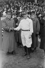 General Leonard Wood & Wild Bill Donovan, manager, New York AL, at Polo Grounds..., 1917. Creator: Bain News Service.