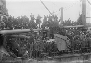 Group portrait of sailors on a military ship, between c1915 and c1920. Creator: Bain News Service.