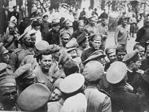 Russian troops at railroad station, between c1915 and c1920. Creator: Bain News Service.