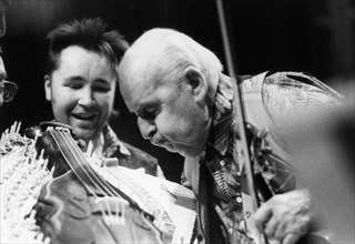 Stephane Grappelli, Nigel Kennedy; Barbican, London, 1994. Creator: Brian Foskett.