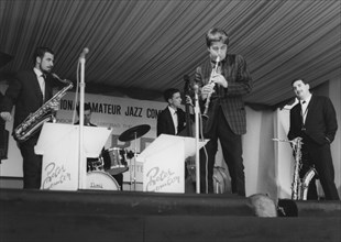 Tony Coe, Joe Temperley, Pete Blannin, Danny Moss,Eddie Taylor, Richmond Jazz Festival, 1963. Creator: Brian Foskett.