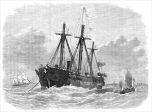 The Brisk telegraph-ship at her moorings in the Channel, 1870. Creator: Unknown.