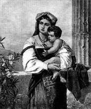 Italian Mother and Child, by W. Sauchon, 1871. Creator: Robert Loudan.