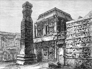 Indian Architecture: the Kylas at Ellora, (Hindu, ninth or tenth century), 1870. Creator: Unknown.