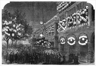 The Duke of Edinburgh in China: the Hong-Kong Club illuminated, 1870. Creator: Unknown.