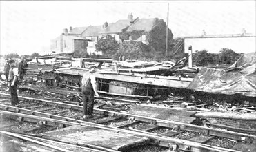 The recent railway accident at Wembley: the wreckage on the line, 1909. Creator: Topical Press Agency.