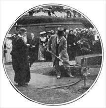 The King planting his oak at Rugby School, 1909. Creators: World's Graphic Press, Montague Dixon.