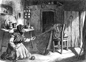 Sketches from Ireland: woman making nets in the Claddagh, Galway, 1870. Creator: Unknown.