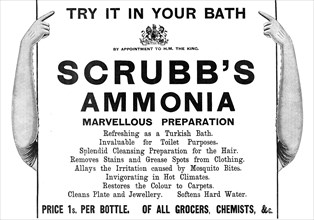 Try it in your bath: Scrubb's Ammonia - marvellous preparation, 1909. Creator: Unknown.