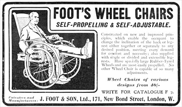 Foot's wheel chairs - self-propelling and self-adjustable, 1909. Creator: Unknown.