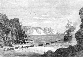 The Falmouth, Gibraltar, and Mediterranean Telegraph: landing the cable at Porthcurnew Bay, 1870. Creator: Unknown.